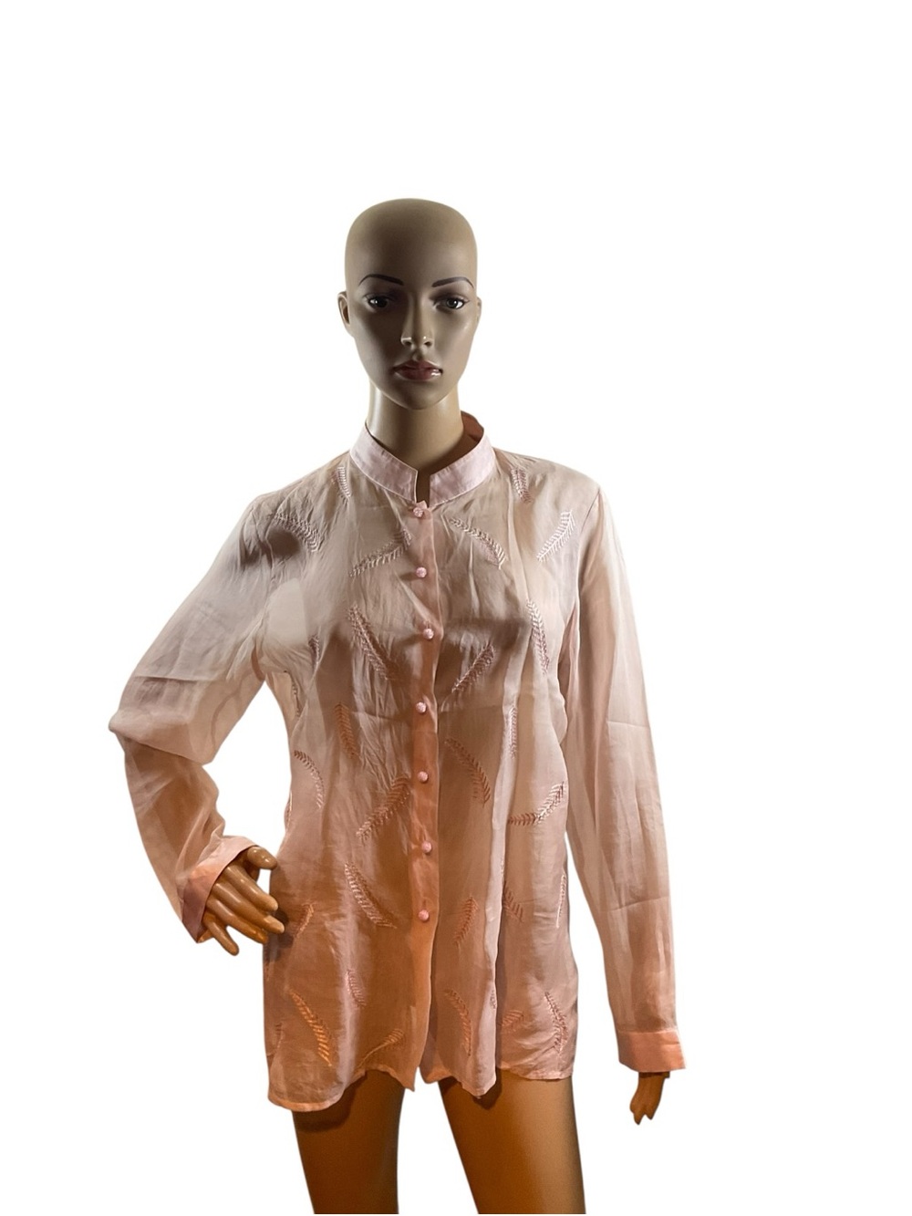 Source Unknown Light Pink Button-Down Mandarin Collar Blouse